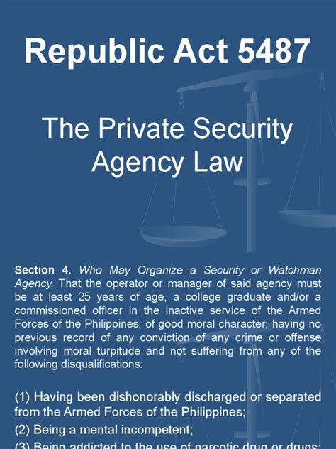 what is ra 5487|PRIVATE SECURITY AGENCY LAW (R.A.NO. 5487).